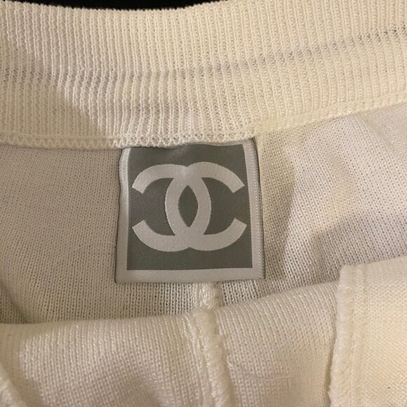 Chanel White Cotton Knit Drawstring Pants with CC Tennis Logo - Picture 7 of 9